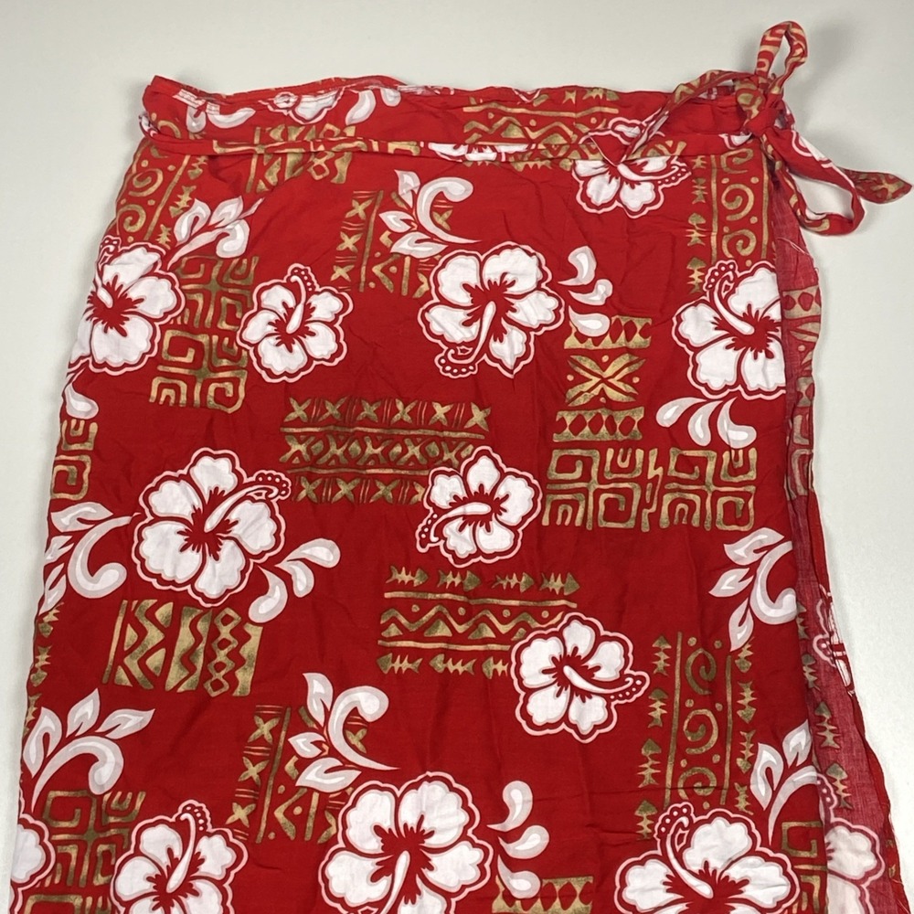 Hawiian‎ Sarong Size 1X Red Maxi Wrap Skirt Swim Cover Up Vacation Resort Wear